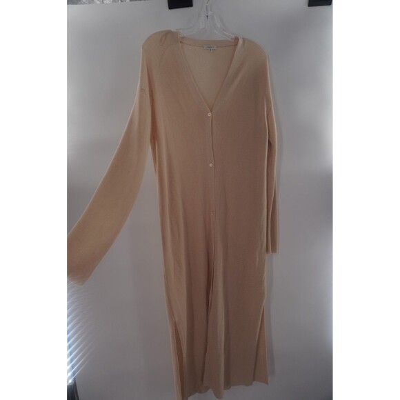 Lafayette New York 148 Tan Ribbed Cotton V Neck Front Button Duster Sweater Sz S - Picture 9 of 12